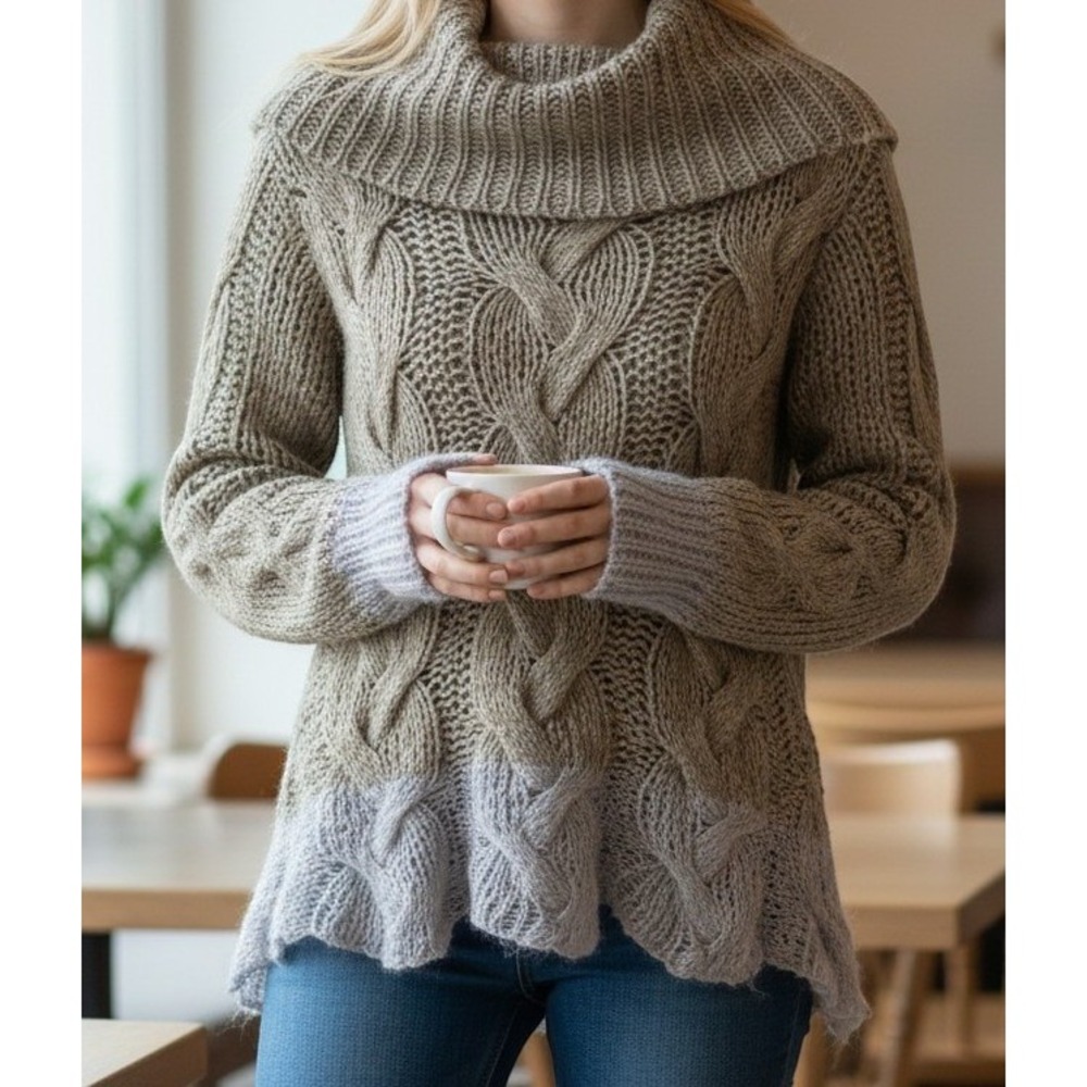 Anthropologie Sleeping on Snow Cowl Neck Cable Knit Alpaca Blend Sweater S Y2K